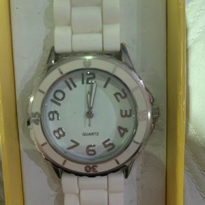 Macy’s Watch with White Band and Silver Face